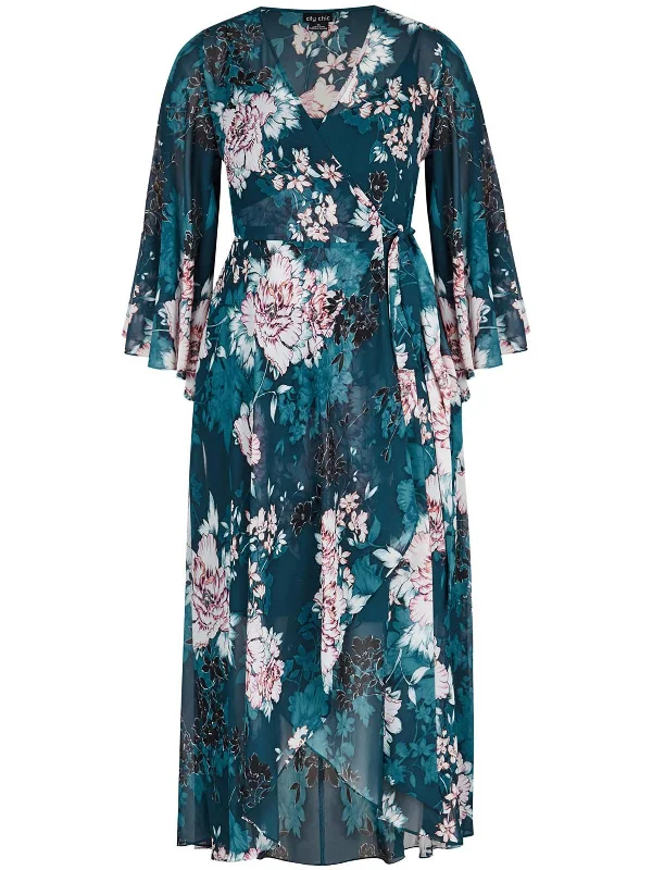 Lowest Prices Guaranteed!Plus Womens Wrap Floral Print Maxi Dress
