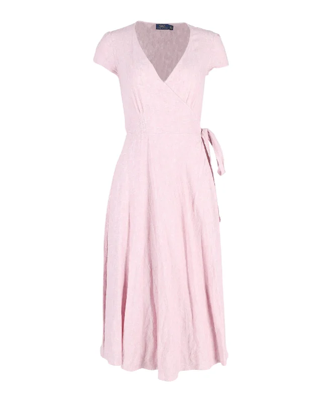 Everything Must Go!Polo Ralph Lauren Wrap Midi Dress in Pink Cotton