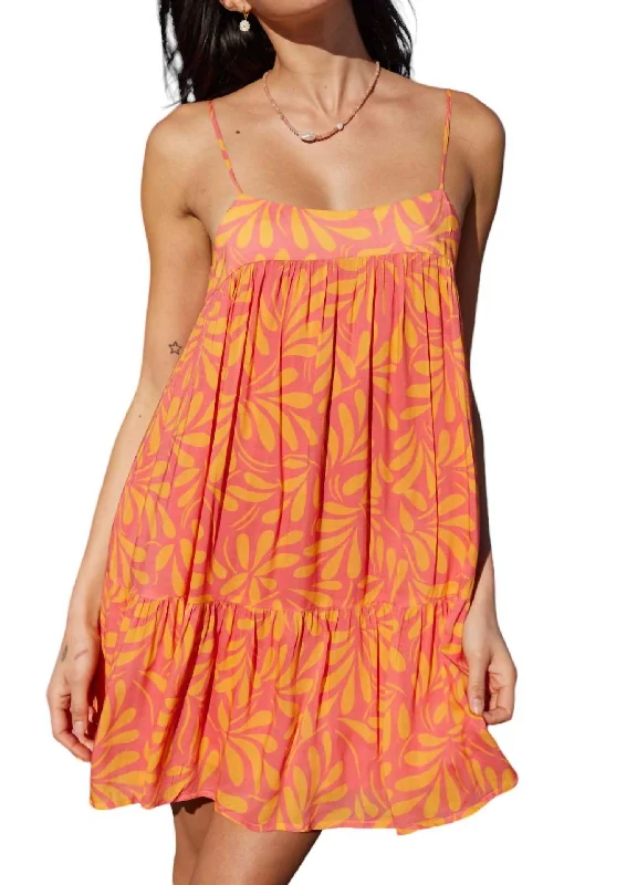 The Best Sale of the Year!Pomelia Tiered Mini Dress In Coral/orange