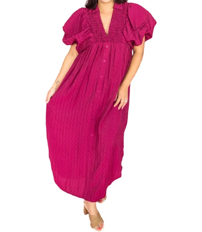 Limited-Time Price Drop!Puff Sleeve Midi Dress In Plum