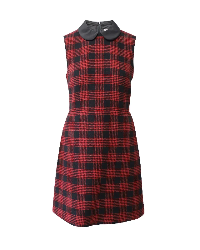 Best Price of the Season!Red Valentino Sleeveless Plaid Mini Dress in Red Wool