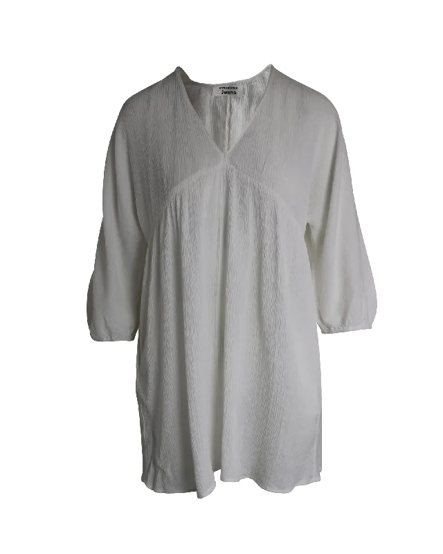 Shop Early, Save Big!Reformation Crinkle V-Neck Tunic Mini Dress in White Organic Cotton Shop Early, Save Big!Reformation Crinkle V-Neck Tunic Mini Dress in White Organic Cotton
