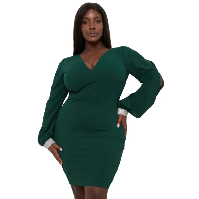 Price Drop Alert!Rhinestone Cuffs Plus Size Mini Dress