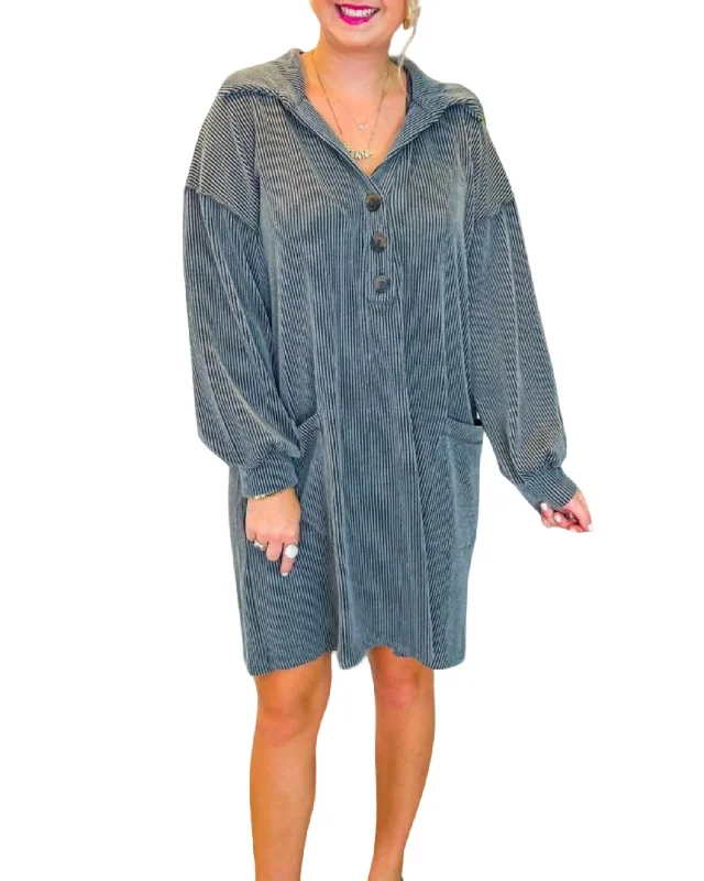 Limited Time Offer!Ribbed Mini Dress In Charcoal