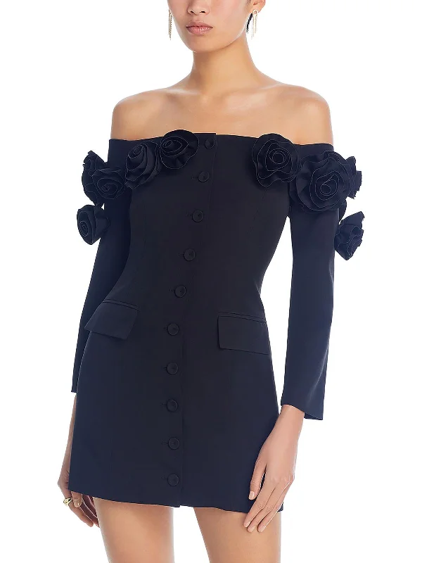 New Discounts Just Dropped!Rose Womens Applique Short Mini Dress