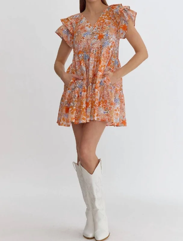 The Best Deals Won’t Wait!Ruffle Sleeves And Pockets Floral Mini Dress In Orange Combo The Best Deals Won’t Wait!Ruffle Sleeves And Pockets Floral Mini Dress In Orange Combo