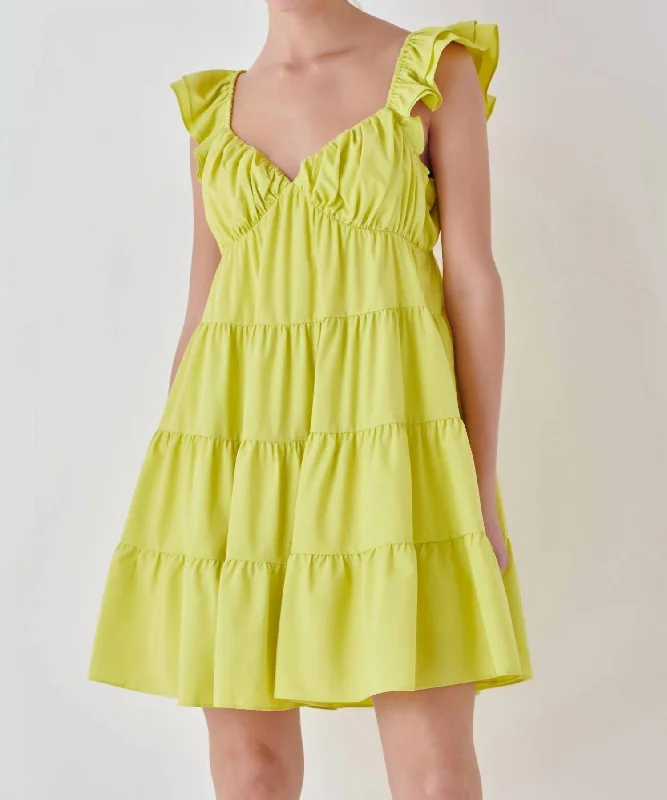 Special Offer – Act Fast!Ruffle Sweetheart Flounced Mini Dress In Lime