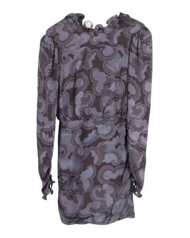 Limited Deals, Unlimited Savings!Saloni Rina B Ruffled Jacquard Mini Dress in Navy Blue Silk