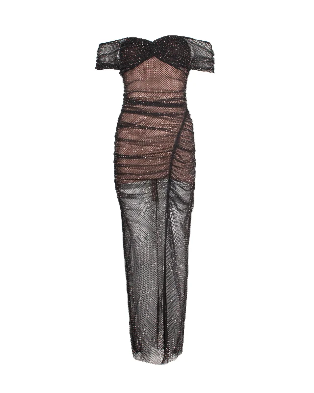 Exclusive Savings This Week!Self-Portrait Fishnet-Effect Midi Dress in Black Polyester