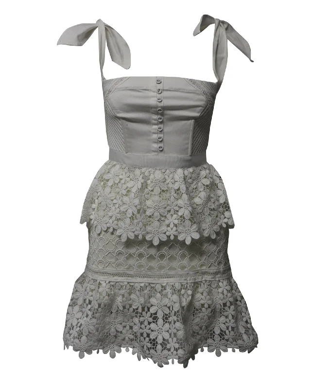 Special Offer – Act Fast!Self Portrait Ribbon Guipure Lace Tiered Mini Dress in White Polyester Special Offer – Act Fast!Self Portrait Ribbon Guipure Lace Tiered Mini Dress in White Polyester