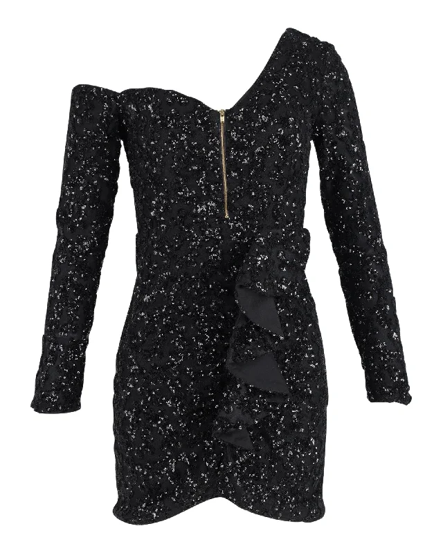 Time to Snag a Bargain!Self-Portrait Sequin-Embellished Off-The-Shoulder Mini Dress in Black Polyester Time to Snag a Bargain!Self-Portrait Sequin-Embellished Off-The-Shoulder Mini Dress in Black Polyester