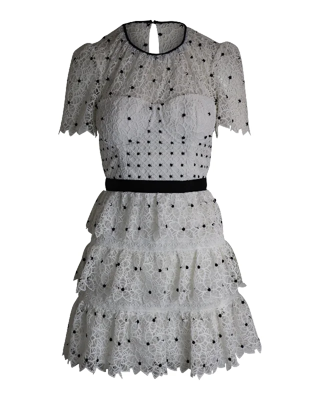 Your Favorite Sale is Back!Self-Portrait Tiered Polka Dot Floral Lace Mini Dress in White Polyester Your Favorite Sale is Back!Self-Portrait Tiered Polka Dot Floral Lace Mini Dress in White Polyester