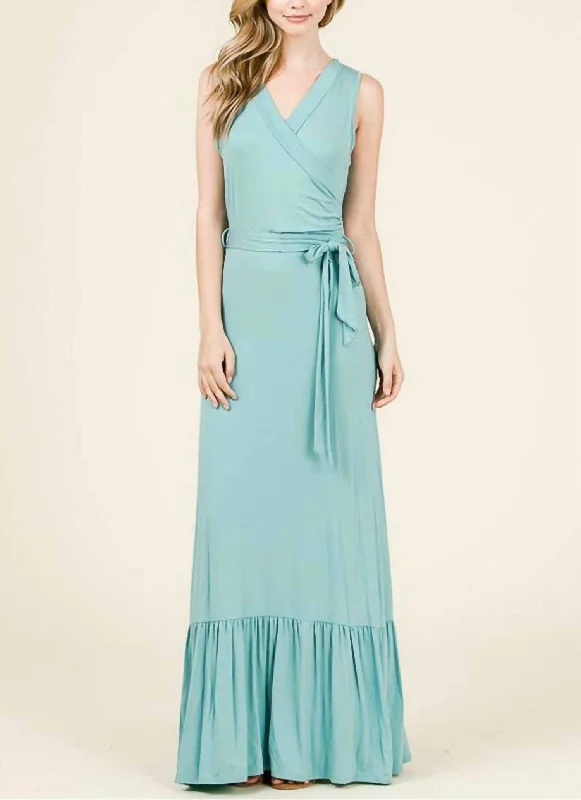 Best Offers of the Month!Sleeveless Belted Maxi Dress In Nile Blue