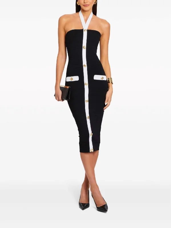 One Click Away from Big Savings!Sloane Bandage Knit Midi Dress In Black/white