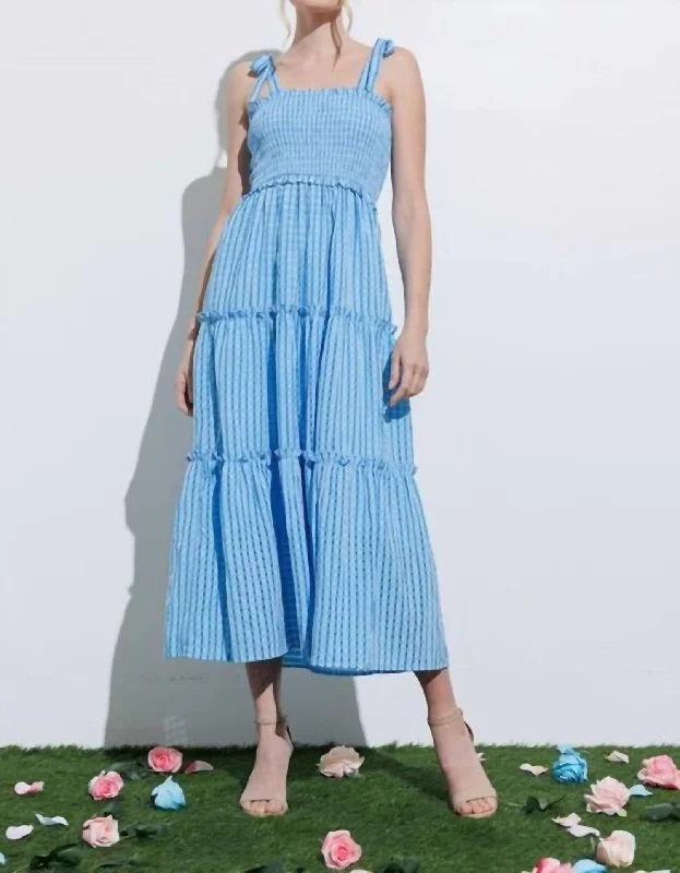 Steals and Deals Await!Smocked Maxi Dress In Blue Gingham