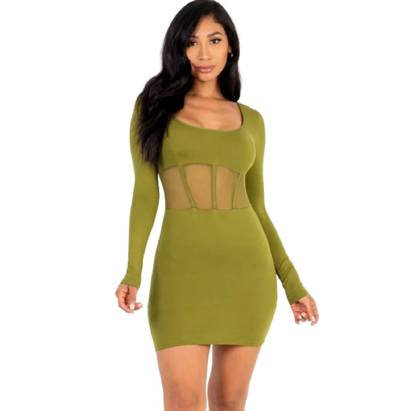 Buy One, Get One Free!Square Neck Mesh Corset Mini Dress