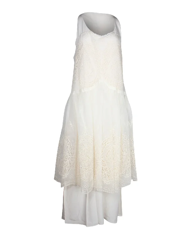 Limited Edition, Limited Price!Stella Mccartney Embroidered Mesh-Overlay Midi Dress in Cream