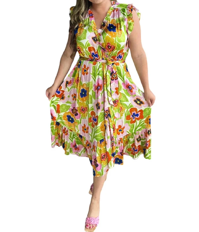 Your Favorite Items on Sale Now!Summer Wrap Midi Dress In Green/multi