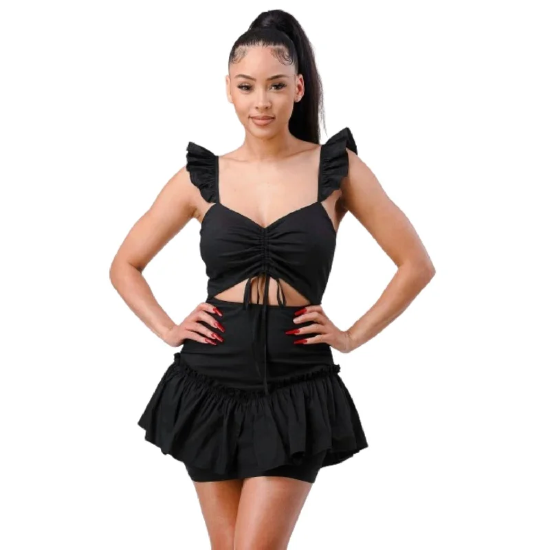 Your Best Deals Are Here!Sweetheart With Drawstring Bow Cutout Ruffled Flutter Sleeves Mini Dress