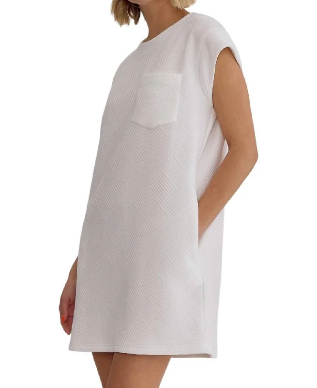 Hot Deals You Can’t Resist!Textured Round Neck Mini Dress In Off White