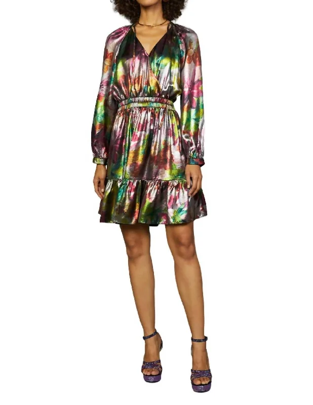 Don't Miss Out!Tie-Neck Mini Dress In Metallic Flower