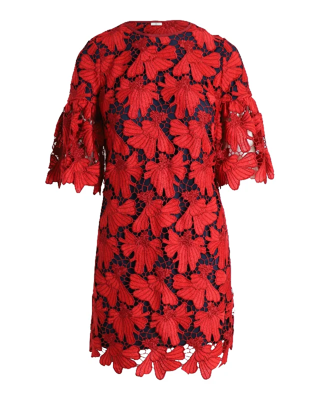 The Best Deals Won’t Wait!Tory Burch Nicola Lace Mini Dress in Red Polyester