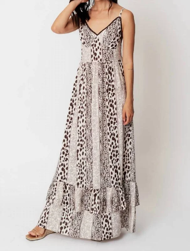 Massive Price Cuts!Tribal Maxi Dress In Ivory/brown