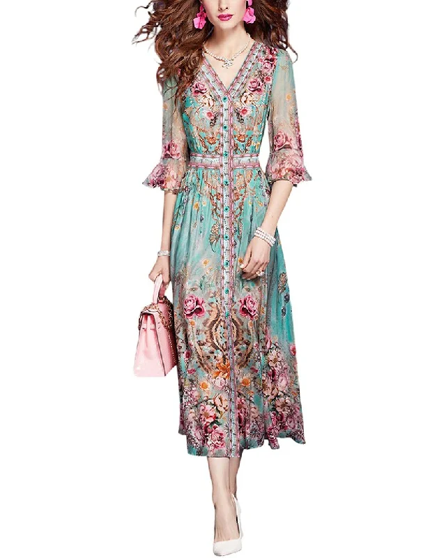 Hot Deals You Can’t Resist!VERA DOLINI Silk Midi Dress