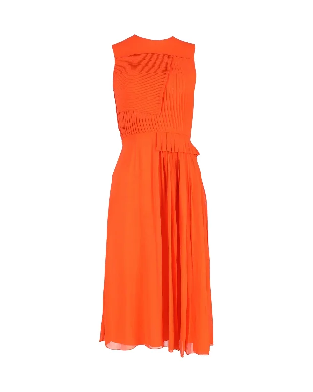 Flash Deals – Act Quickly!Victoria Beckham Pleated Midi Dress in Orange Wool