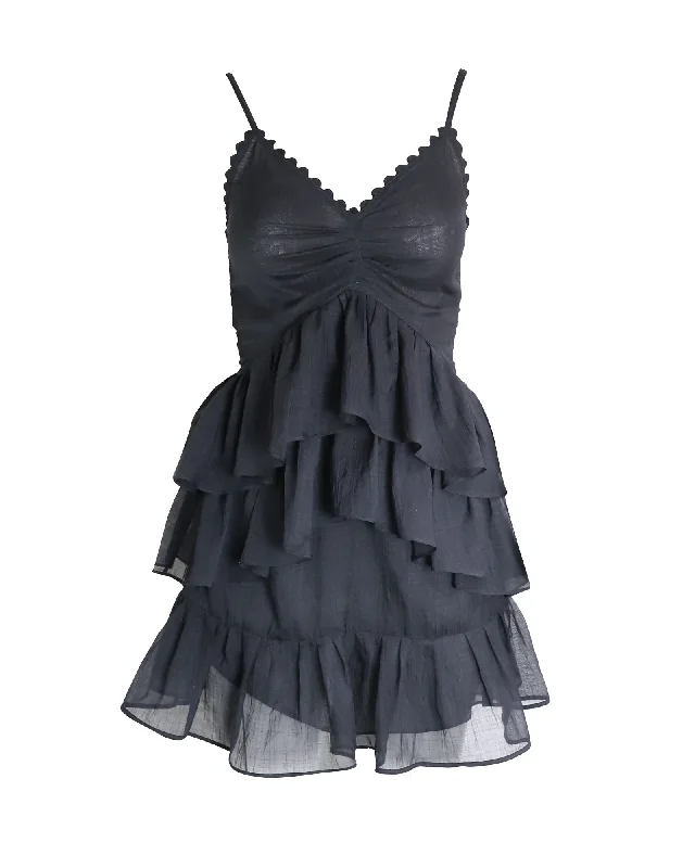 Huge Price Cuts Await!Victoria Beckham Sleeveless Scallop-Trimmed Ruffled Mini Dress in Black Polyester Huge Price Cuts Await!Victoria Beckham Sleeveless Scallop-Trimmed Ruffled Mini Dress in Black Polyester