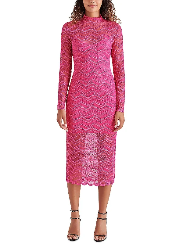 Every Deal is a Steal!Vivienne Womens Lace Mock Neck Midi Dress