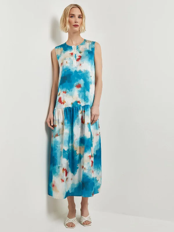 Get More for Less!Watercolor Removable Shawl Collar Crepe Maxi Dress