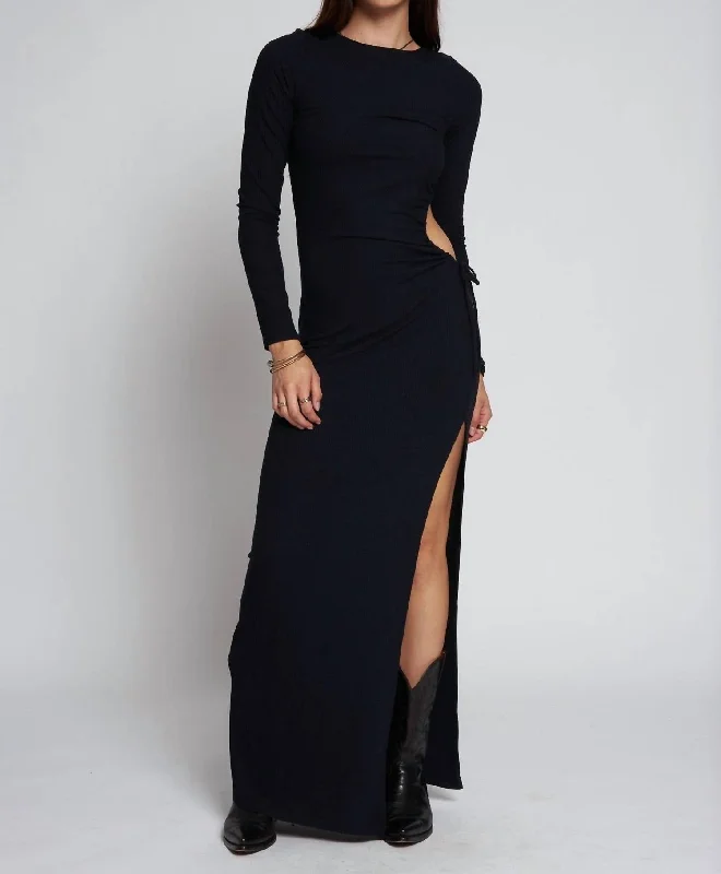 The Best Deals Won’t Wait!Wide Rib Every Curve Long Sleeve Maxi Dress In Black