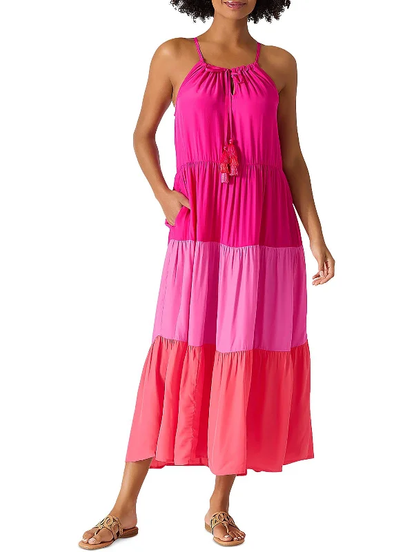 Your Shopping Spree Starts Here!Womens Colorblock Tiered Midi Dress