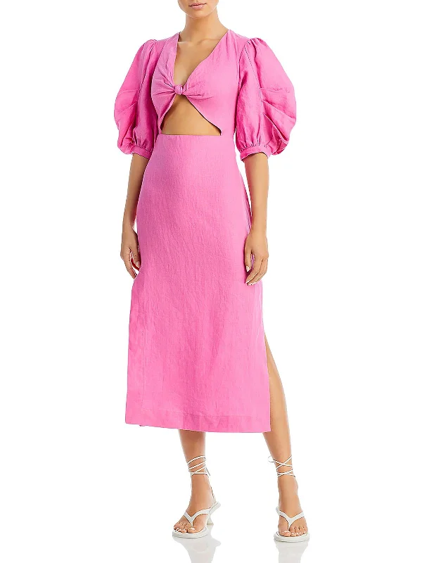 Limited Stock Available!Womens Cut-Out Linen Maxi Dress