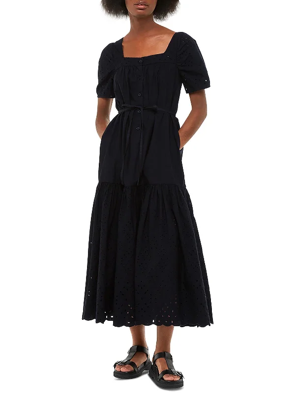 Get Ready to Save!Womens Eyelet Button-Down Midi Dress