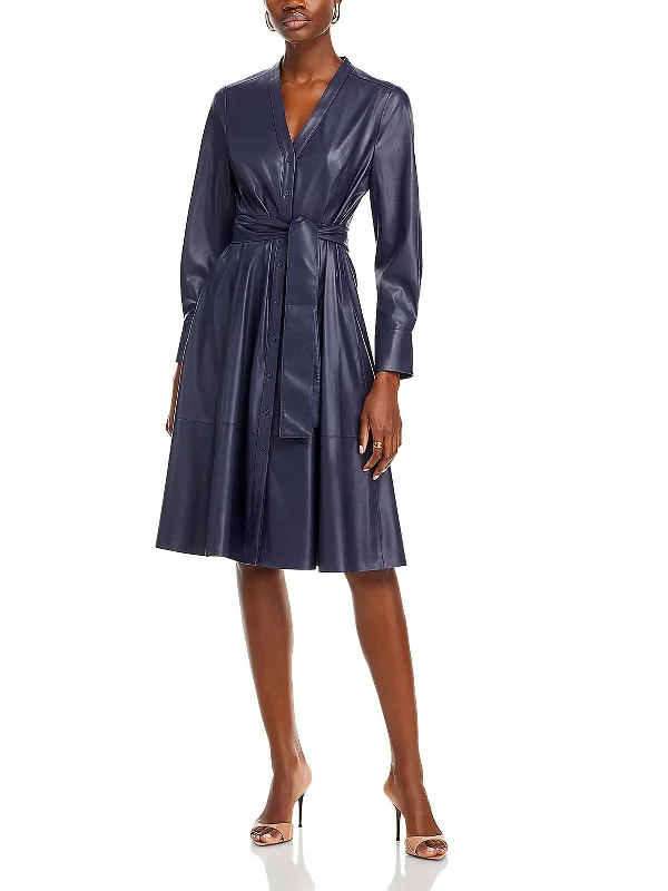 Get the Best for Less!Womens Faux Leather Midi Midi Dress