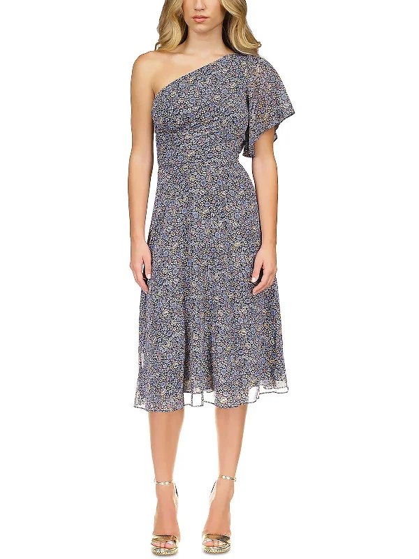 Shop Today, Save Tomorrow!Womens Floral One Shoulder Midi Dress