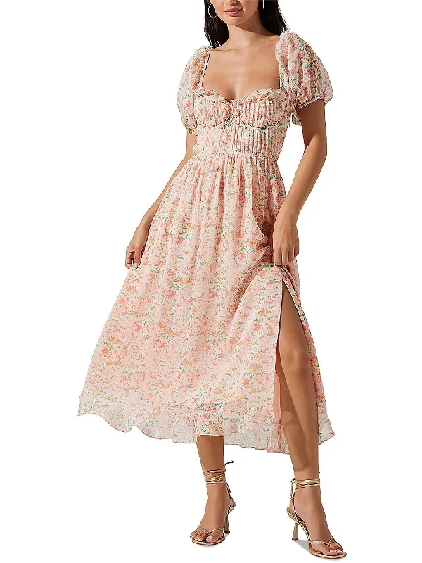 Unlock Huge Savings Now!Womens Floral Pintuck Midi Dress