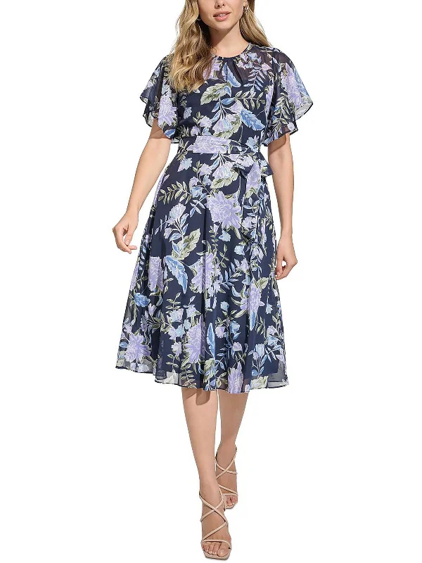 New Discounts Just Dropped!Womens Floral Print Below Knee Midi Dress