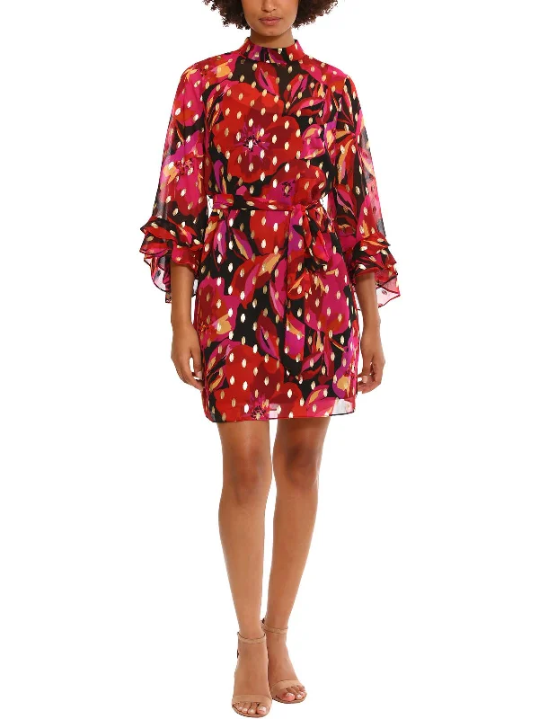 Every Deal is a Steal!Womens Floral Print Belted Mini Dress