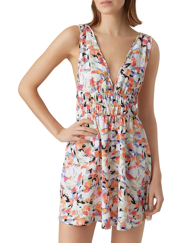 New Discounts Just Dropped!Womens Floral Print Fa Mini Dress