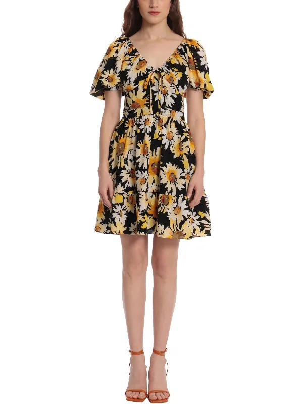 Shop Now and Save!Womens Floral Print Ruched Mini Dress