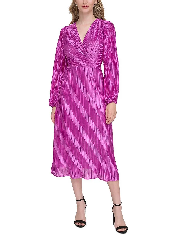 Save More Than Ever!Womens Surplice Tea Length Midi Dress