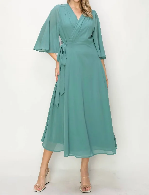 Special Discounts Inside!Wrap Knit V Neck Midi Dress In Dusty Teal