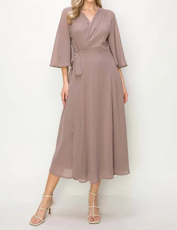 More Discounts, More Joy!Wrap Knit V Neck Midi Dress In Taupe