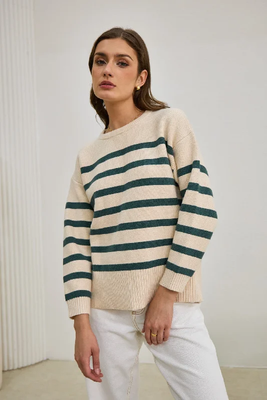 Save More with Every Purchase!Anya Forest Green Stripe Knit Sweater