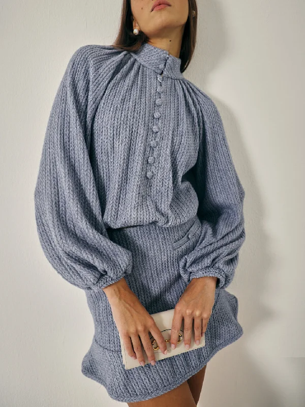Special Offer – Act Fast!Aspen Volume Sleeve Knitted Sweater | Smoke Blue