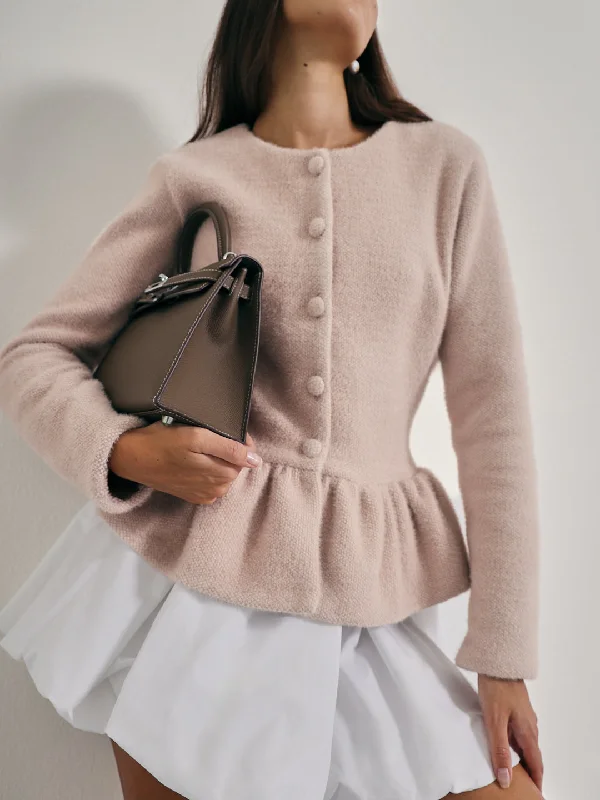 Limited-Time Price Drop!Aurora Peplum Soft Knit Cardigan | Champagne