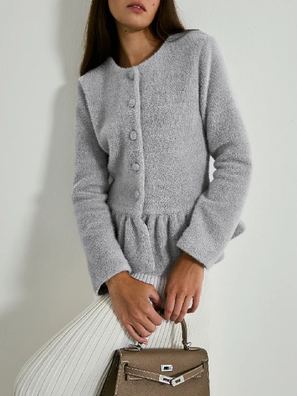 The Best Deals Won’t Wait!Aurora Peplum Soft Knit Cardigan | Pearl Grey